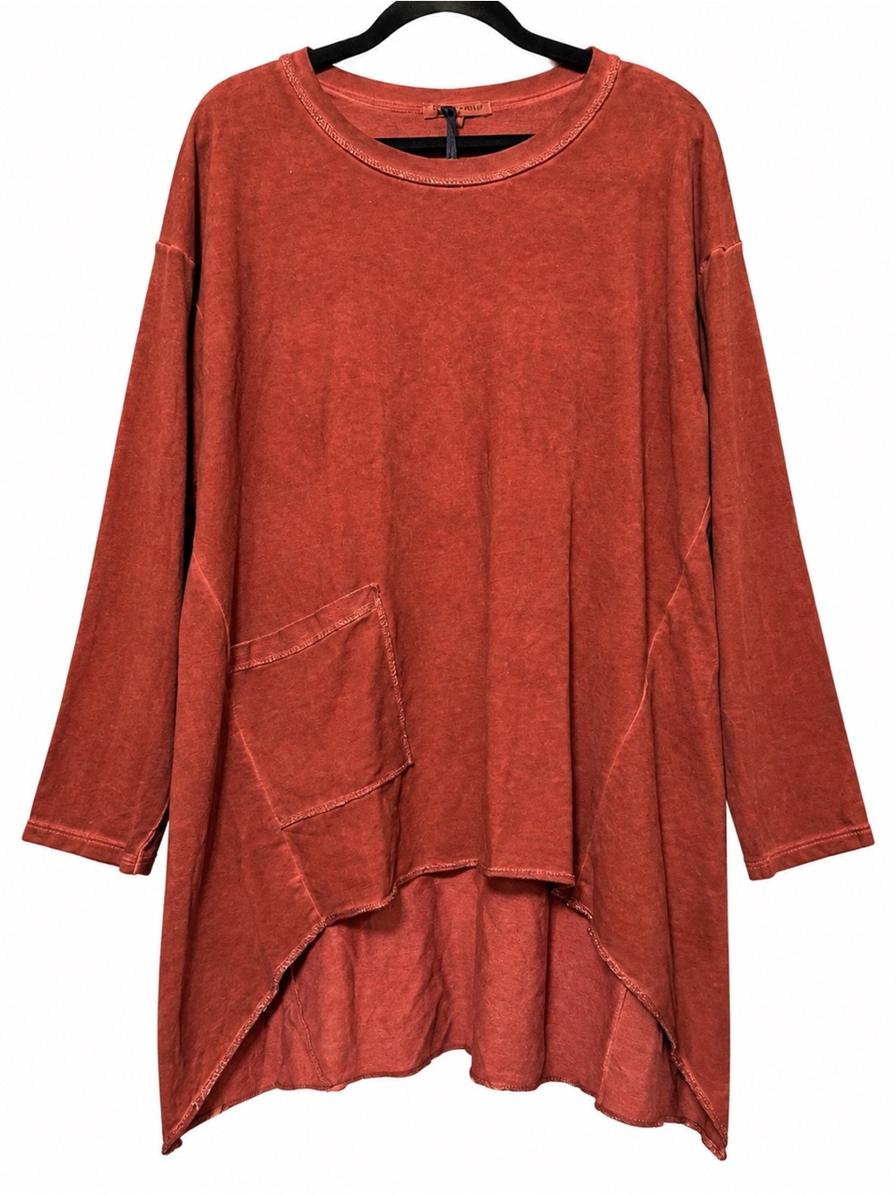 Tempo Paris Washed Maroon Red Asymmetrical Tunic Top with Silver Threading